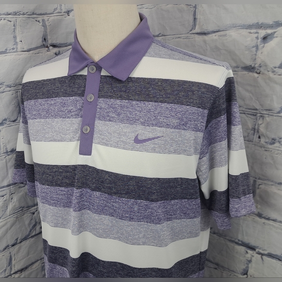 NWOT Nike Dri-Fit Men's Tour Performance Golf Polo Shirt Purple Striped Medium - Picture 5 of 12